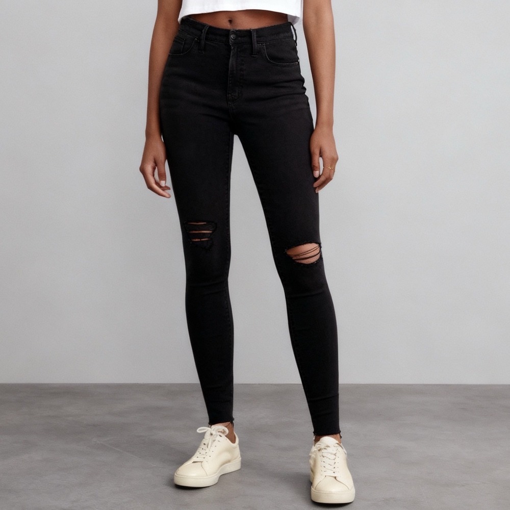 Madewell‎ 9" High-Rise Distressed Skinny Jean Black size 27